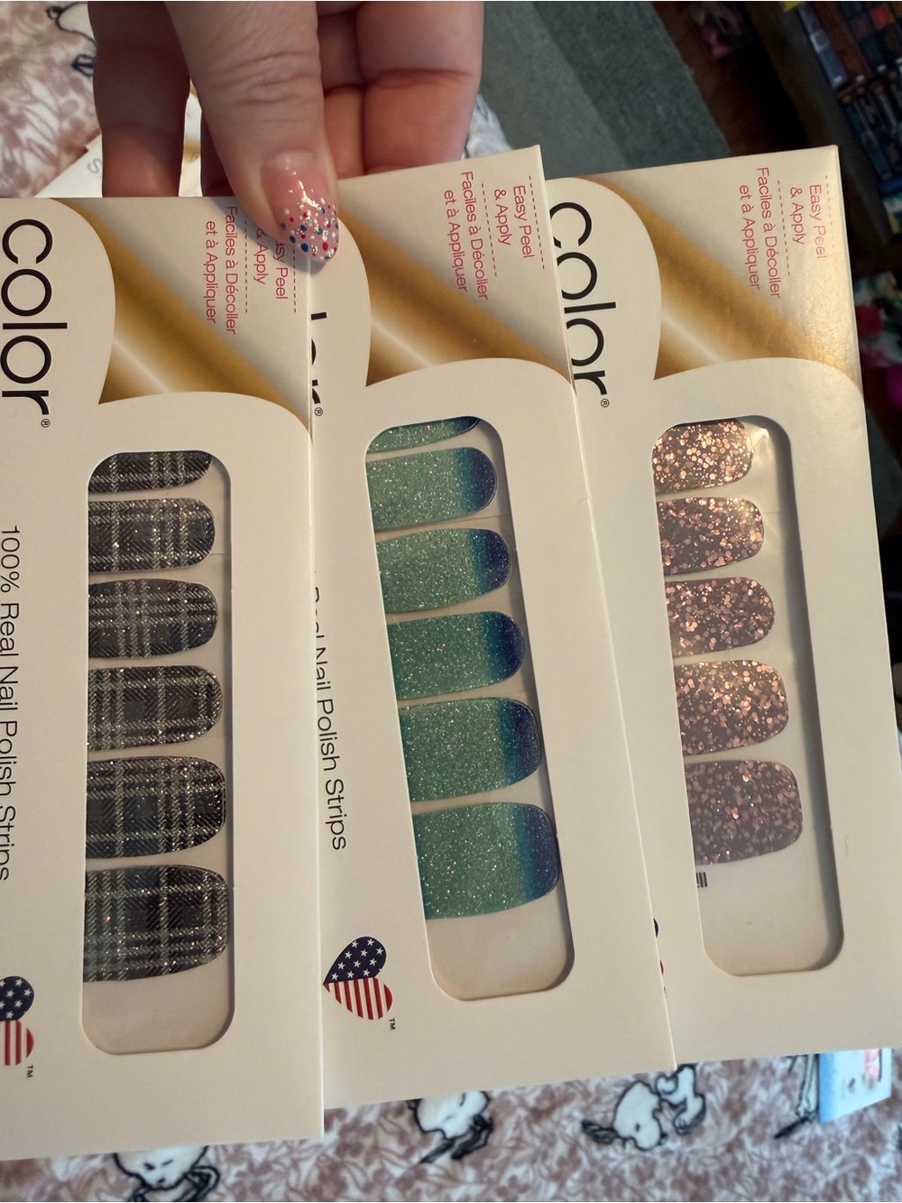 Color Street Glitter Pink, Teal & Black Nail Polish Strips